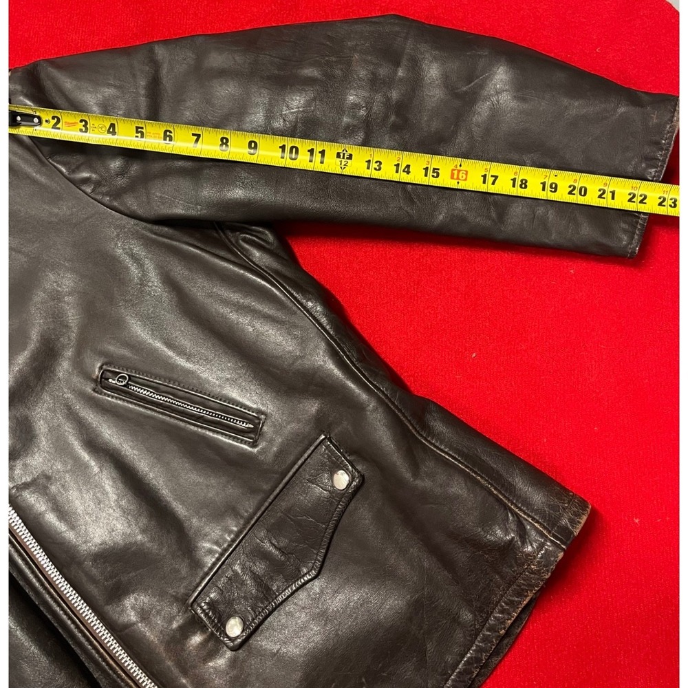 Vintage Men's Leather Biker Jacket Lined Zip Front Pockets Dark Brown Schott? - Picture 8 of 9